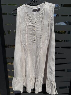 Lucky Brand Beige and White Striped Linen Mini Dress